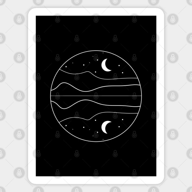 Minimal reflection of a night sky with moon and stars- white line Magnet by KaVi